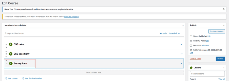 Add the newly created lesson as the last lesson of the course