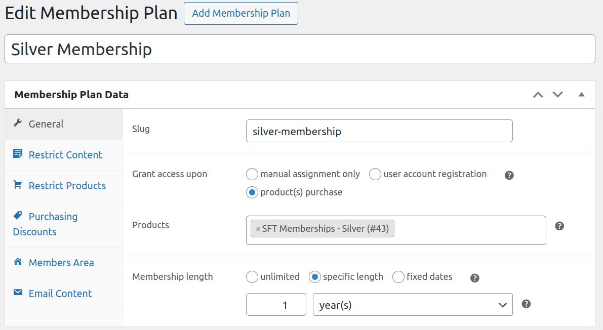 Setting up the Membership plans 2