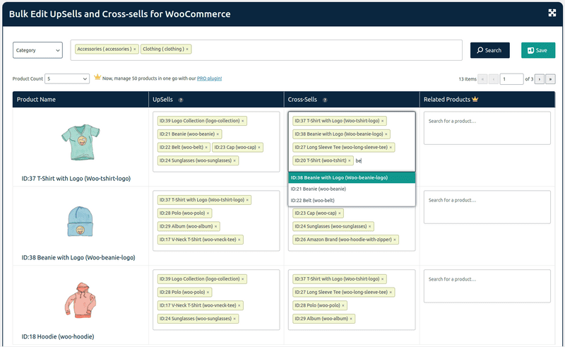 Bulk Edit Upsells and Cross-Sells for WooCommerce