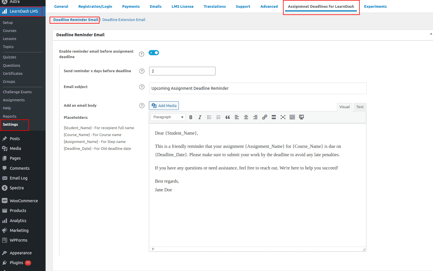 Assignment Reminder Email