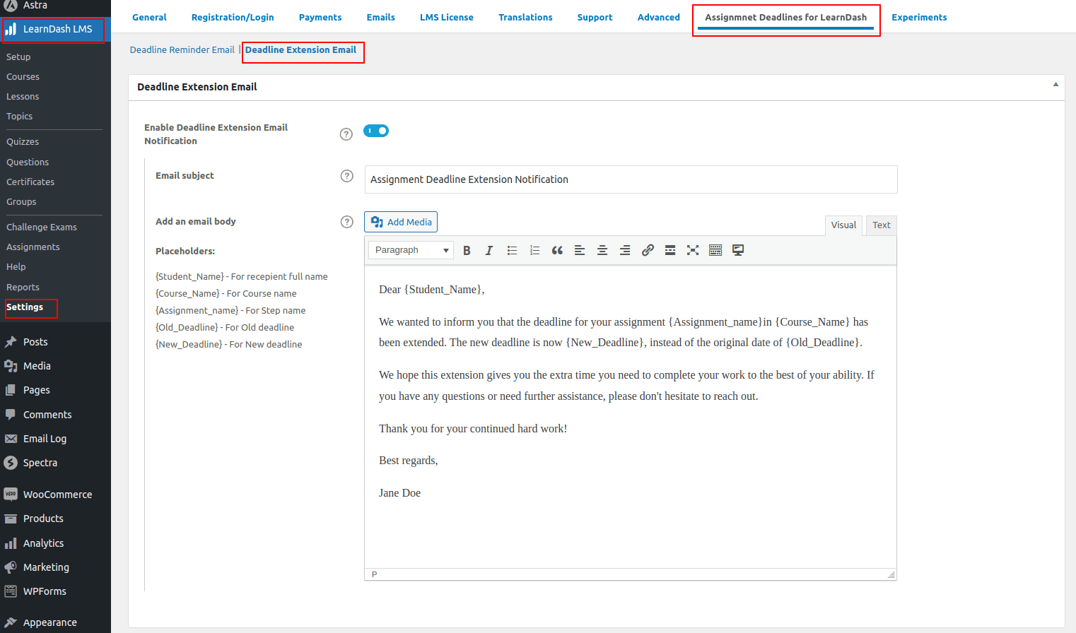 Deadline Extension email