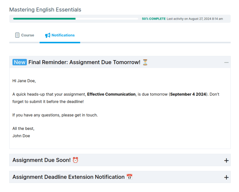 Integration with Student Email Notifications for LearnDash