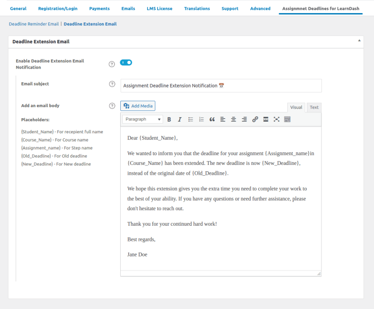 Automated Notifications for Deadline Extensions